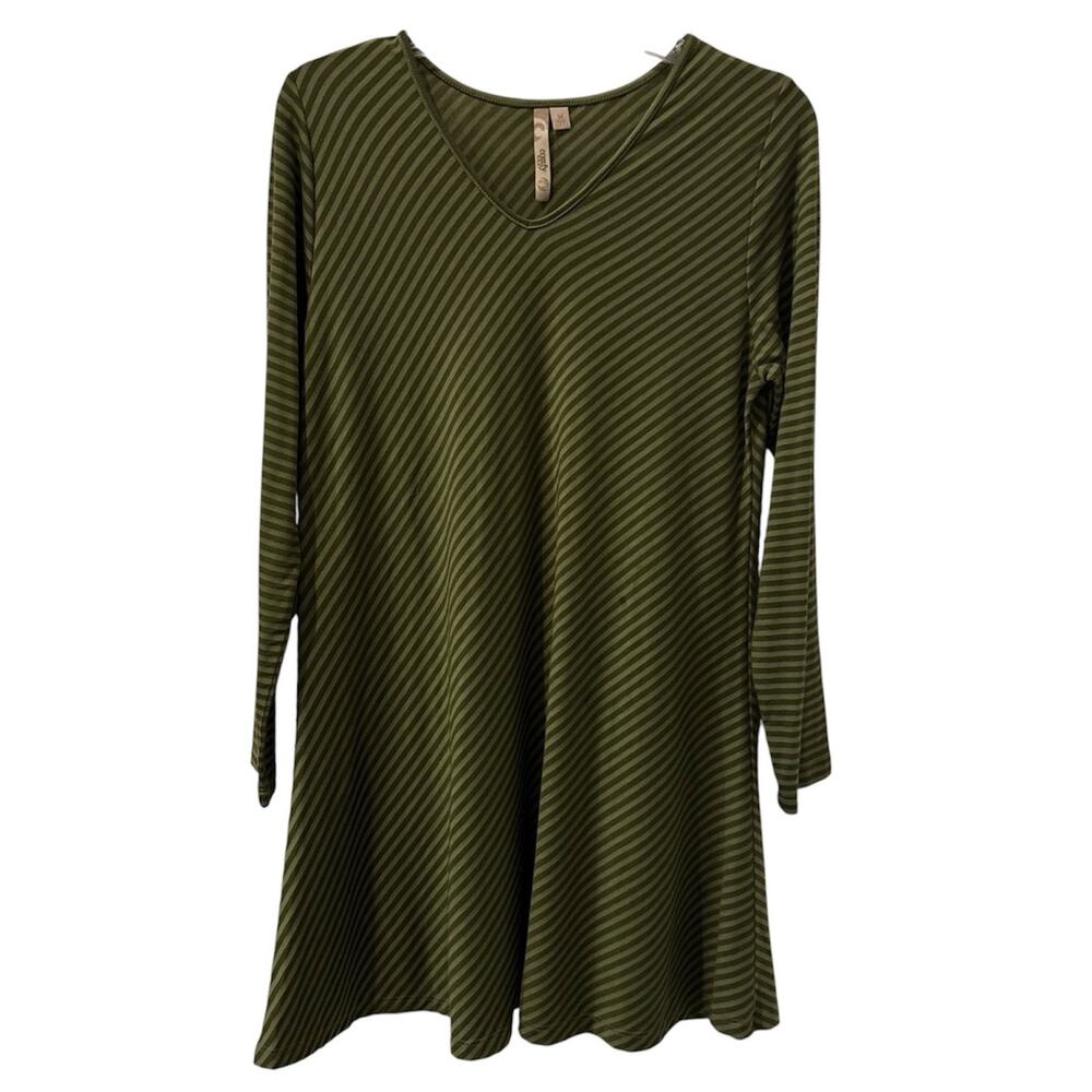 Comfy USA Dress Womens Medium Green Stripe Tunic & Sm Pant Casual Jersey